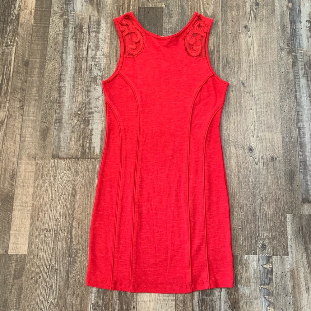 Free People Red Sleeveless Bodycon Dress with Lace